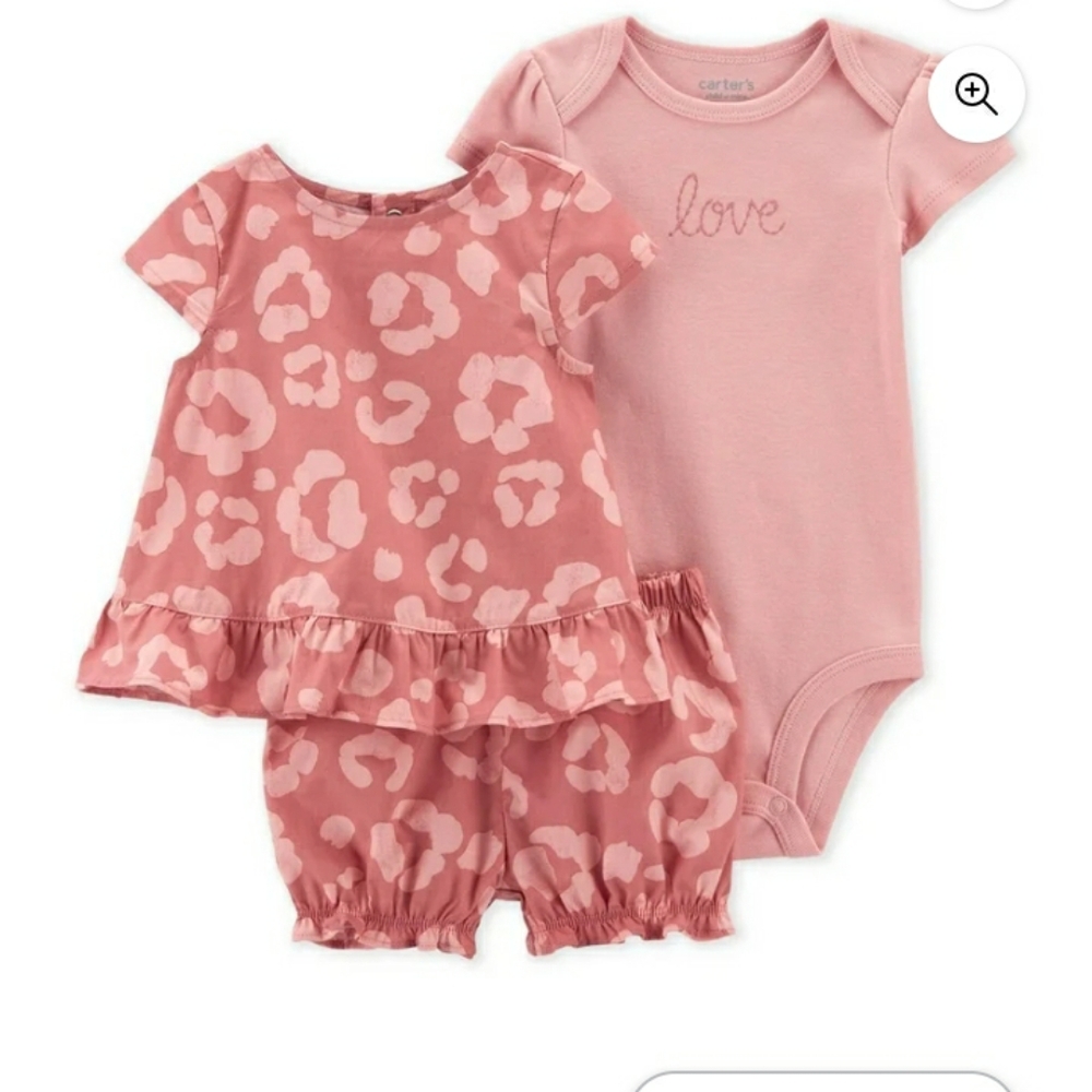 Carter's 24M 3 Piece Pink Baby Girl Toddler Set Outfit Leopard